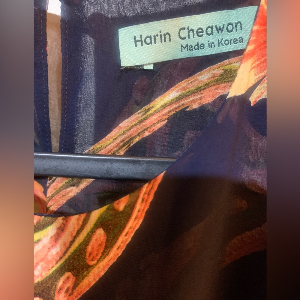 Harin Cheawon Navy and Orange Midi Dress Size XS - Picture 3 of 6